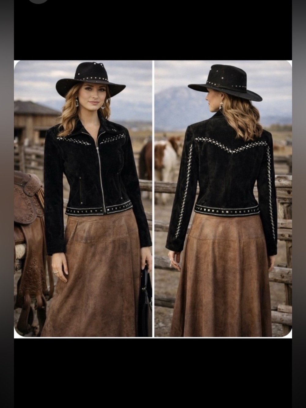 Vintage Cripple Creek Leather Studded Jacket Western Bikercore Equestrian Cowboy